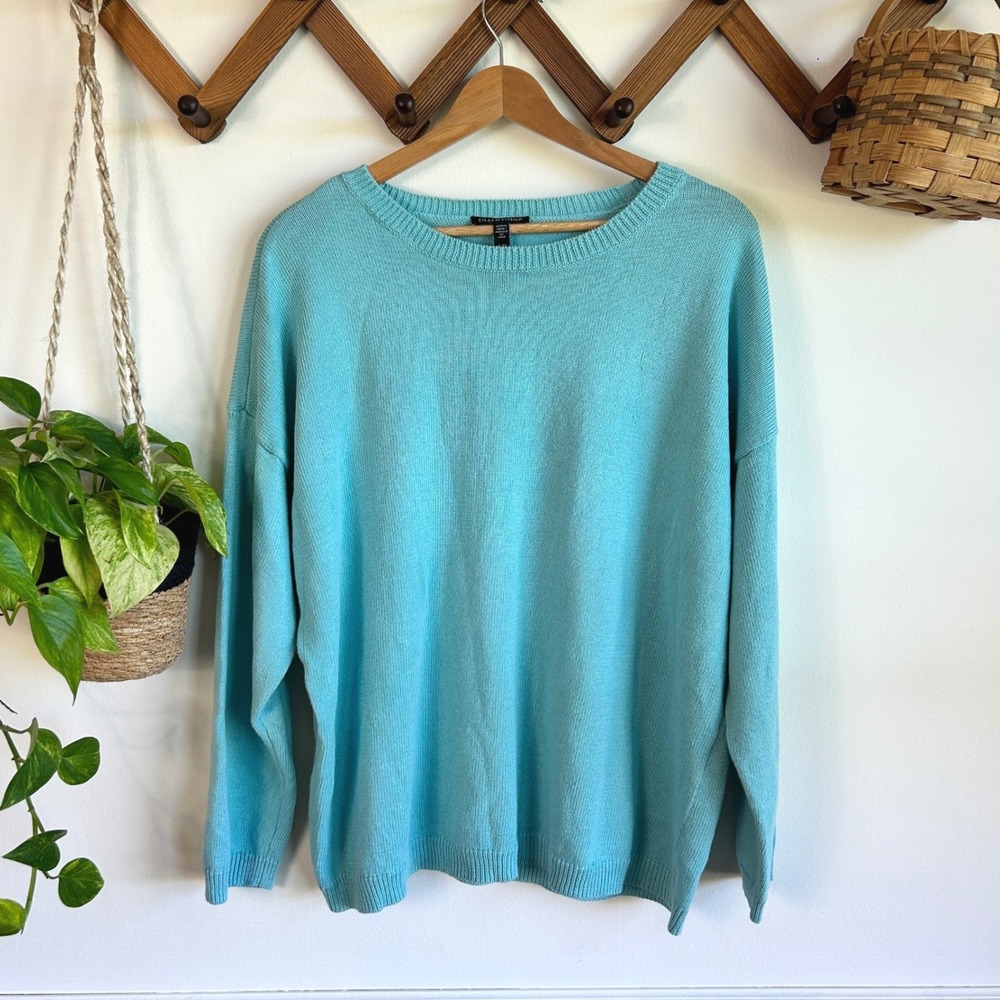 Eileen Fisher Turquoise Organic Linen Cotton Blend Oversized Sweater XL